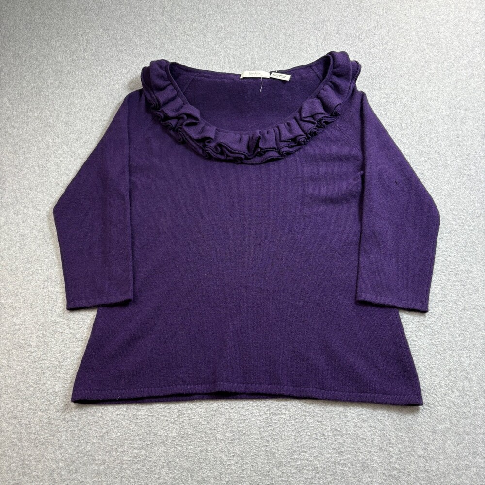 Neiman Marcus Cashmere Sweater Woman XL Purple Ruffle Quiet Luxury Heritage READ